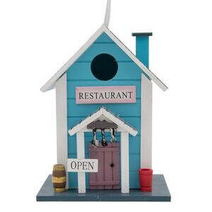 Radiant Treasures Wooden Restaurant Handmade Birdhouse in Blue